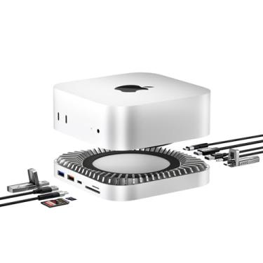 Imagem de Base GIISSMO para Mac Mini M4/M4 Pro 2024 com suporte, hub HDMI 4K60Hz, 10G USB A/C, 5G USB A*2, carregamento USB-C, SD/TF e gabinete SSD M.2 NVMe/SATA