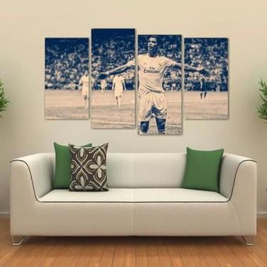 Imagem de Quadro Decorativo Cr7 Sala Quarto Mosaico Em Tecido 4 Peças - Wall Fra