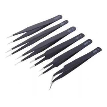 Imagem de Kit 6 Pinças Antiestáticas De Precisão Eletrônica Artesanato - MB