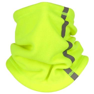 Imagem de Polainas de pescoço para homens cachecol de rosto de lã polar máscara de esqui com cordão capa de pescoço com alça reflexiva capa térmica macia para clima frio, verde