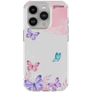 Imagem de Capa Gocase Modelo Slim Air Compatível com a Linha iPhone - Borboletas com Aquarela (Transparente, iPhone 15 Pro Max)