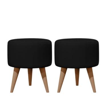 Imagem de Kit 02 Puff Redondo Estofados Conjunto Banqueta Para Apoio Dos Pés Decorativa (SUEDE PRETO)
