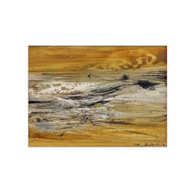 Imagem de MUHJDYC Impressões em tela de arte de parede abstrata - pintura moderna em tela - fotos de sala de estar decoração de parede - pôster de arte de parede famoso para escritório (arte amarela marrom) 30