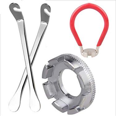 Imagem de Springen Kit de 4 chaves de raio de bicicleta, ferramenta correta de aro de bicicleta de aço forjado, ferramenta de raio de bicicleta para ajustar a tensão da roda da bicicleta