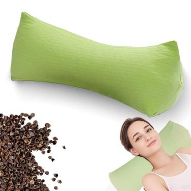 Imagem de JQARCH Travesseiros de pescoço e cervical de trigo sarraceno, almofada de rolo ajustável, com forro interno, reforço cervical, suporte de cintura de escritório e intervalo para almoço para alívio da