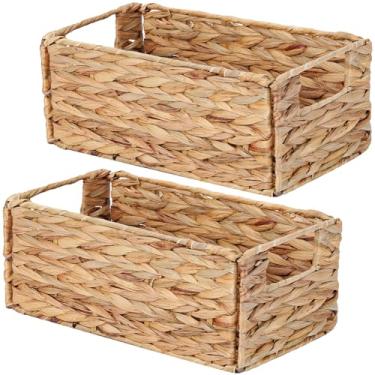 Imagem de Vagusicc Cesta de armazenamento de vime, conjunto de 2 cestas de armazenamento tecidas à mão para organização, cesta de vime pequena para papel higiênico, caixas organizadoras de cubos dobráveis para