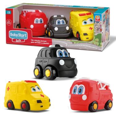 Imagem de 3 Carrinhos Brinquedo Vinil Macio Carro Emergência Infantil