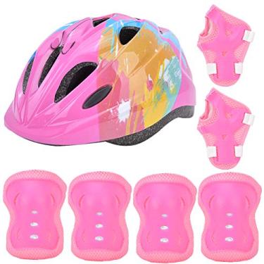 Imagem de Conjunto de Equipamentos de Proteção para Crianças Chocantes Compartilham Segurança Capacete Segurança da Bicicleta Cotovelo para Patinar Rosa Colorido, Colorido, Vermelho, Escuro (Versão
