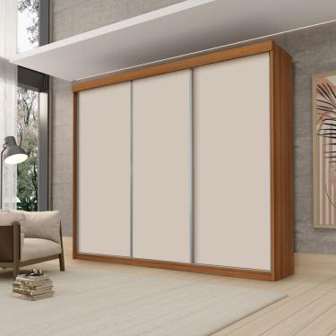 Imagem de Guarda Roupa Casal Luxo Florença 100% Mdf c/ 3 Portas de Correr 5 Gavetas -Trilhos em Alumínio - Luapa - Carvalho/Off
