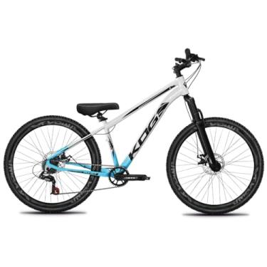 Imagem de Bicicleta Aro 26 Rebaixada Freeride para Grau, Quadro em Alumínio, Relação 1x7, Aros Vmaxx Coloridos, Pedivela 34D, Suspensão 80mm,Azul Piscina Branco Preto