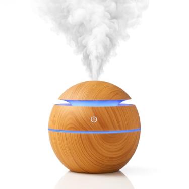 Imagem de Umidificador de Ar Ultrassônico Usb Difusor de Aroma Elétrico Aromatizador Purificador até 4H Madeira Led com 7 Cores Portátil Silencioso 130ml