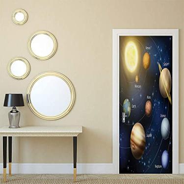 Imagem de Papel de parede educativo para pintura de parede de porta de quarto, ilustração realista do sistema solar planetas órbita astronomia espaço sideral, para dormitórios, escritórios e decoração de casa,
