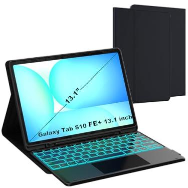 Imagem de Capa de teclado compatível para Samsung Galaxy Tab S10 FE+/S10 FE Plus 13,1 polegadas,[trackpad de alta precisão e retroiluminado em 7 cores e suporte para caneta S],capa fina destacável