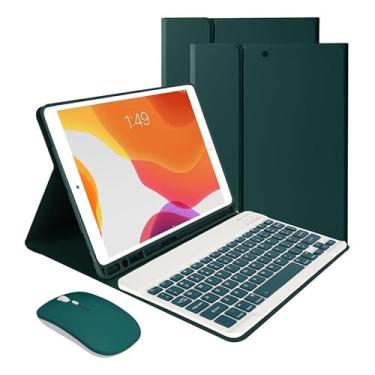Imagem de Capa Tablet + teclado removível + Mouse Para Samsung Tab S7 Fe/S8 Plus/S7 Plus (escura verde, Teclado comum)