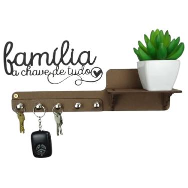 Imagem de CARMISINI Porta Chaves Parede Organizador Com Prateleira Decorativo 5 Ganchos