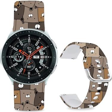 Imagem de Sjiangqiao Pulseiras estampadas com padrão compatível com Samsung Galaxy Watch de 46 mm/Watch 3 de 45 mm/Gear S3 Frontier/Classic/Pebble Time/V de 22 mm para homens e mulheres (urso cinza marrom)