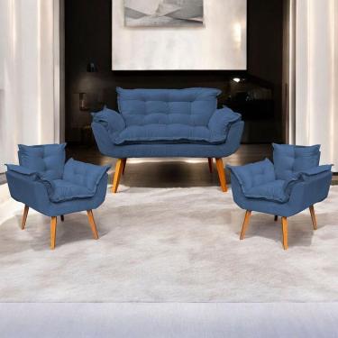 Imagem de Kit Namoradeira Decorativa + 2 Poltronas Para Sala Recepção Manicure Consultório Alice Suede