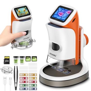 Imagem de USCAMEL Mini microscópio para crianças – Microscópio digital portátil com ampliação de 100 – 1000 x – Microscópio portátil de bolso USB com tela LCD 4K 5.1 cm com suporte – kits de ciência, 15 peças,