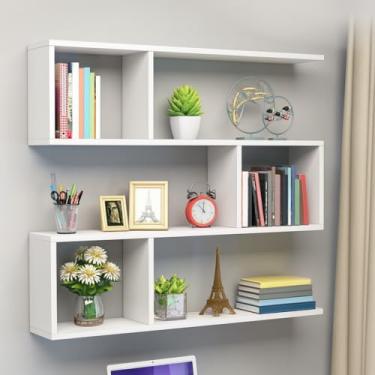 Imagem de Prateleira Flutuante Decorativa de Parede MDF 3 Níveis Branca para Livros 90x90x15cm Decoração Estilo Moderno