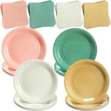 Imagem de Zhehao 120 peças de pratos e guardanapos de papel descartáveis em massa decorações de festa de aniversário suprimentos de festa de casamento (rosa, verde, estilo pastel)