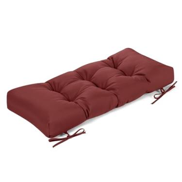 Imagem de ROFIELTY Almofada de banco para ambientes externos, tecido impermeável/à prova de sol, almofada de banco tufada com 2 laços, adequada para banco de jardim ao ar livre/balanço/móveis internos (vinho