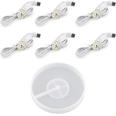 Imagem de Actvty Molde de silicone com base de exibição redonda com 6 peças de luz LED para fundição de resina, alimentado por USB para lâmpada, moldes de resina, faça você mesmo, base de lâmpada luminosa para