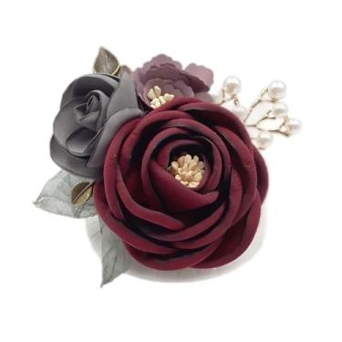 Imagem de Joynaamn Broche de rosa para mulheres, elegante flor colar lapela tecido para vestido de terno, blusa, festa, casamento, buquê de noiva, presente de Dia das Mães (Borgonha)