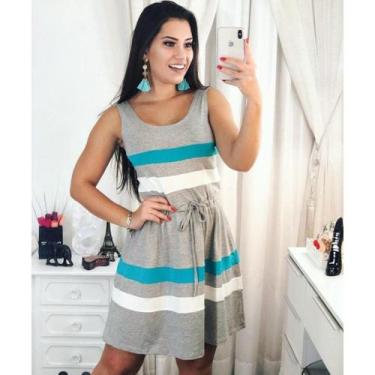 Imagem de Vestido regata básico listrado casual - NoBrand, Cinza com verde jade,