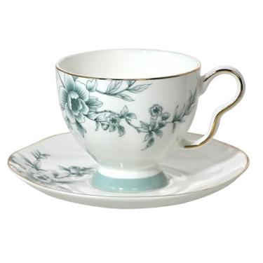Imagem de ACMLIFE Bone China Xícaras de chá e pires para 1, conjunto de xícara de chá de 200 ml para adultos, com acabamento dourado e caixa de presente, conjunto de chá de casamento chinês inglês britânico