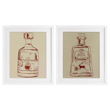 Imagem de Stupell Industries Essência de garrafa de licor 2 peças impressão emoldurada branca design conjunto de vidro por Melissa Wang, 16 x 13