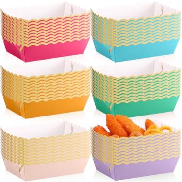 Imagem de Blushtier 60 bandejas de papel de cor doce para comida e barco, suprimentos de festa, Kraft, descartáveis, pratos de nacho, com suporte de borda dourada para lanches, batatas fritas, cachorro-quente