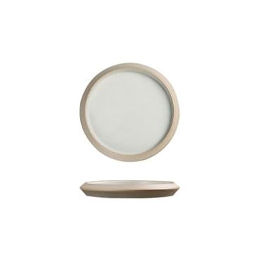 Imagem de Disco esmaltado de bordas grossas com cerâmica grossa, talheres de cor sólida simples para uso doméstico - branco adstringente - disco dobrado de 23 cm