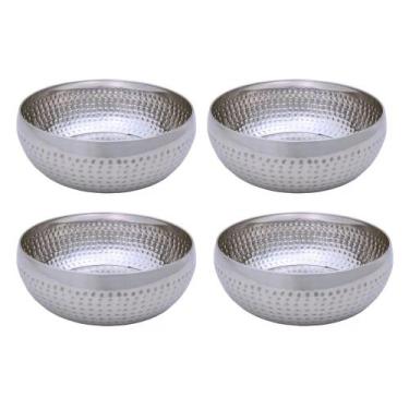 Imagem de Kit 4 Saladeiras Tigela Bowl Inox Martelado 18cm 1350ml - CLASS HOME