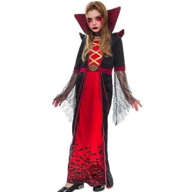 Imagem de ZaisuiFun Fantasia de vampiro para meninas, bruxa real, Halloween, carnaval, cosplay, Preto, L(6-7 Years)