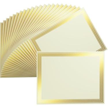Imagem de Papel de certificado de prêmio de folha dourada de 50 unidades 21 x 28 cm para impressão - Cartolina em branco para graduação, diploma e realização (marfim)