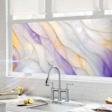 Imagem de Película de privacidade para janela 44,5 x 99,8 cm, película de vitral para janela de fixação estática, adesivos para janelas de vidro, adesivo de privacidade, não adesivo, reutilizável para porta de