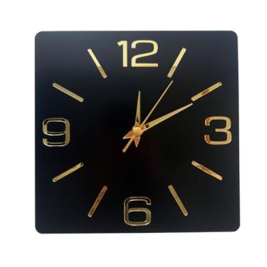 Imagem de Relogio Parede, RelóGio de Parede Preto Dourado Quadrado, VáRios Tamanhos(40 cm)