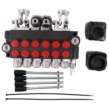 Imagem de Solarhome Válvula de controle direcional de retroescavadeira hidráulica de 6 carretel 11GPM com 2 joysticks 10 SAE O-Ring de dupla ação