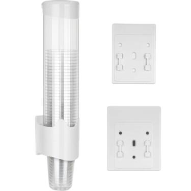 Imagem de Samhe Dispensador de copo grande, suporte de parede para refrigerador de água tipo puxar para copos de plástico de papel descartáveis de 340 g - 510 g para escritório em casa, com placa de montagem