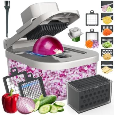 Imagem de Sienfix Cortador de mandolina 11 em 1 para cozinha, picador de legumes com recipiente, ralador de queijo, cortador de vegetais para salada, frutas, utensílios de cozinha (cinza)