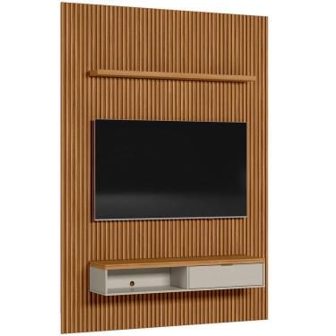Imagem de Painel Ripado Para TV 75 Pol Slats e Bancada Lisa 180x250cm L05 Nature Off White - Lyam Decor