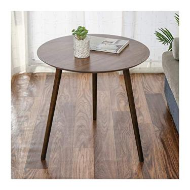 Imagem de Mesa de centro de design simples, mesa de canto de madeira redonda moderna, mesa lateral para sala de estar, mesa de centro pequena, mesa lateral minimalista marrom nogueira para sala de estar