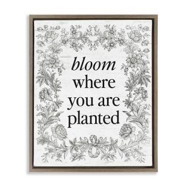 Imagem de Stupell Industries Flor inspiradora com borda vintage marrom flutuante arte de parede em tela, design por Lettered and Lined, 78 x 63 cm