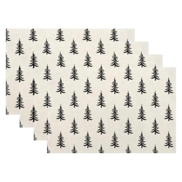 Imagem de Conjunto de 4 jogos americanos de Natal, tapete de mesa decorativo preto para árvores de Natal, 30,5 x 45,7 cm, resistente ao calor, linha antiderrapante, tapete para festas e jantares