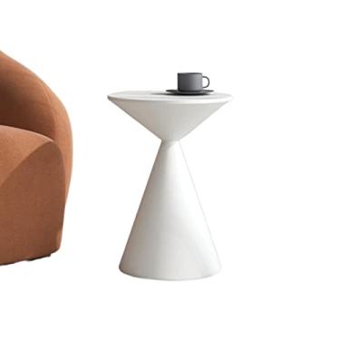 Imagem de Mesa de centro de design simples com detalhes em forma de ampulheta, mesa de canto redonda de metal pequena mesa de cabeceira para quarto, sala de estar, pequenos espaços, mesa lateral minimalista