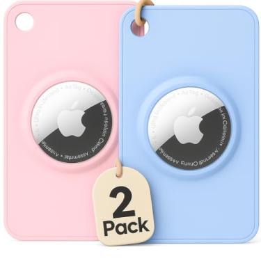 Imagem de EVEO Suporte para carteira AirTag, ultrafino, design flexível, pacote com 2 (azul e rosa)