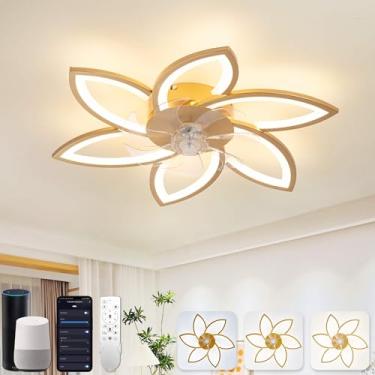 Imagem de Ventiladores de teto com lâmpadas modernas, compatíveis com Alexa, Google Assistant, DC reversível 6 velocidades com temporizador, ventilador de teto inteligente com controle remoto reguláve