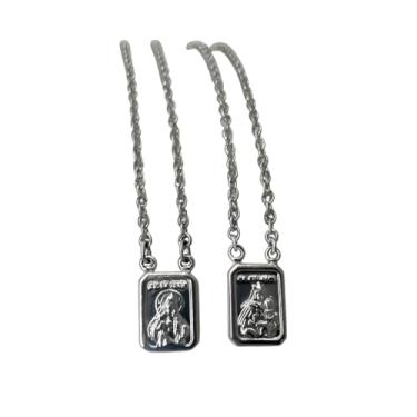 Imagem de AURUM SEMIJOIAS Escapulário Sagrado Coração De Jesus, Unissex, Medalha de Aço Inox com 60cm, Aço Inox Prateado, Medalhas Dupla Face, Semijoias Finas, Masculino e Feminino, Moda Católica, Fé, Religião, Cristã, Cristão, Casual e Elegante.