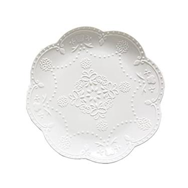 Imagem de Prato de serviço Pratos de jantar de 25 cm, prato de cerâmica leve para bife, salada, macarrão e sobremesa, lava-louças, micro-ondas, conjunto de pratos (cor: branco, tamanho: G)