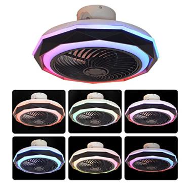 Imagem de Ventiladores de teto RGB com luzes e alto-falante remoto APP Ventilador de teto com lâmpada de cor variável LED Ventilador de teto com música regulável Lustre de 6 velocidades reversível par